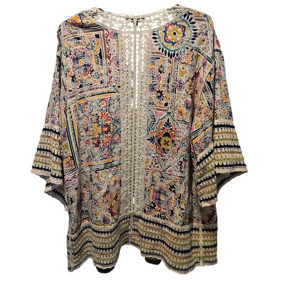 Democracy Floral Embroidered Kimono Knit Medium Open Front Bohemian - Picture 2 of 6
